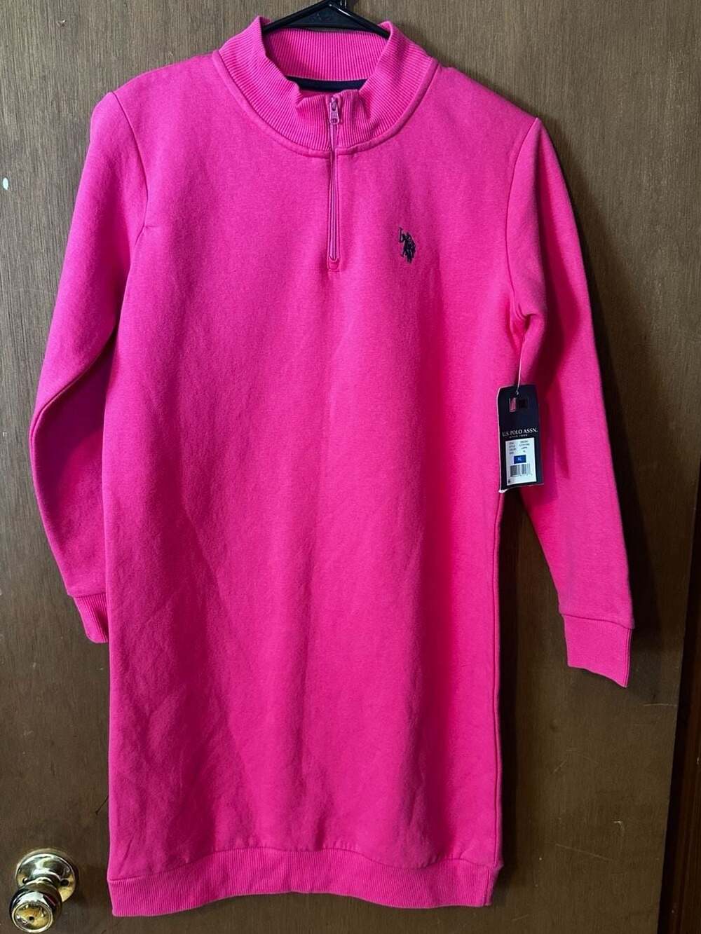 U.S. Polo Assn. 1/4 Zip Sweatshirt Dress Pink Size XL (14/16)